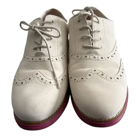 Cole Haan ZeroGrand Oxford Shoes Women 10 White Suede Pink Sole Lace Up Wingtip - Picture 10 of 12